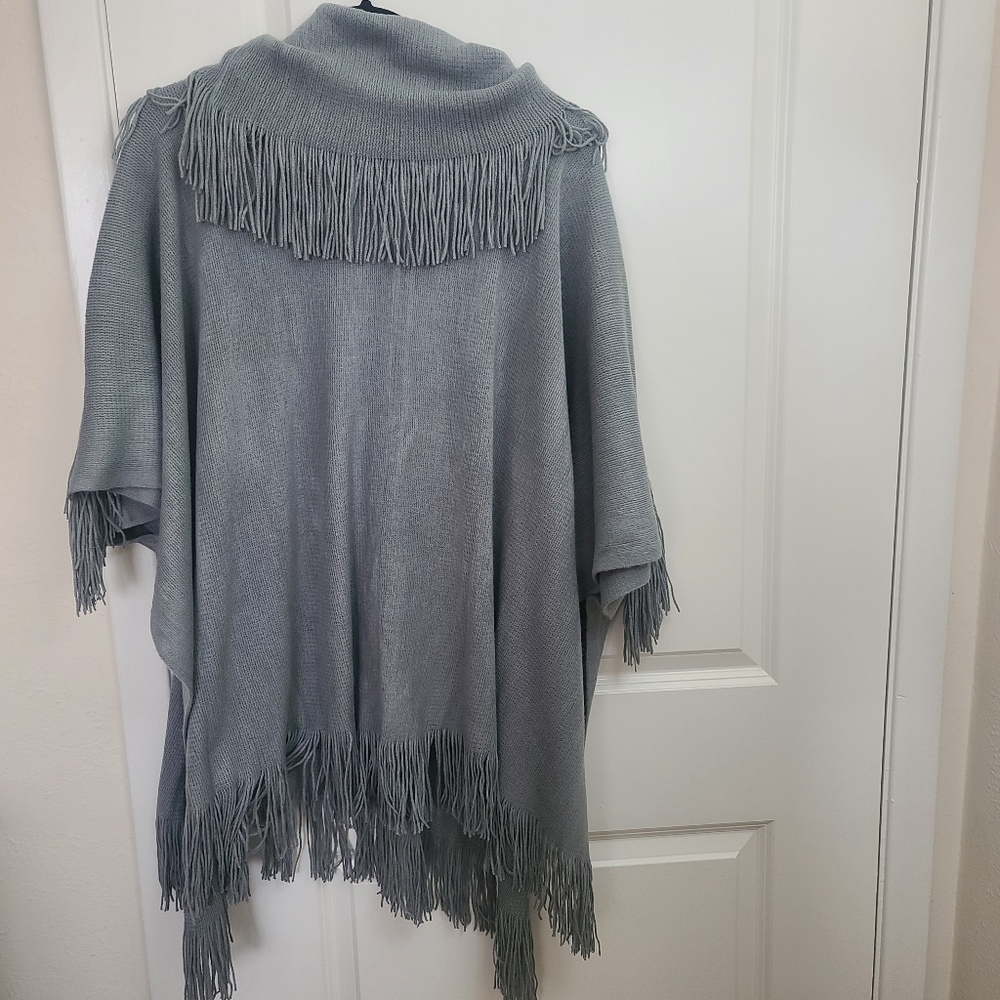 New Lane Bryant Gray Fringe Poncho.